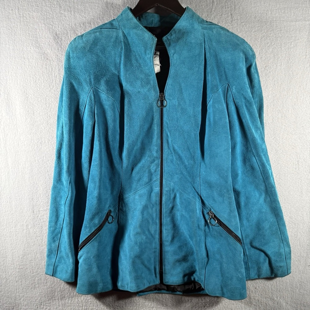 Vintage Teal‎ Suede Leather Jacket 80s 90s Western Boho Outerwear by Phoenix USA
